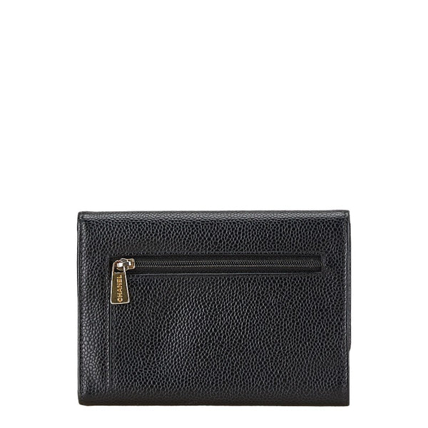 シャネル ココマーク 三つ折り財布 ブラック キャビアスキン レディース CHANEL 【中古】