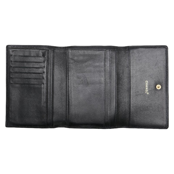 シャネル ココマーク 三つ折り財布 ブラック キャビアスキン レディース CHANEL 【中古】
