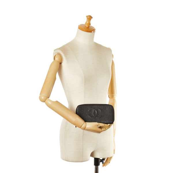 シャネル ココマーク ジッピーウォレット 長財布 ブラック キャビアスキン レディース CHANEL 【中古】