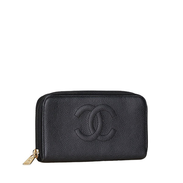 シャネル ココマーク ジッピーウォレット 長財布 ブラック キャビアスキン レディース CHANEL 【中古】