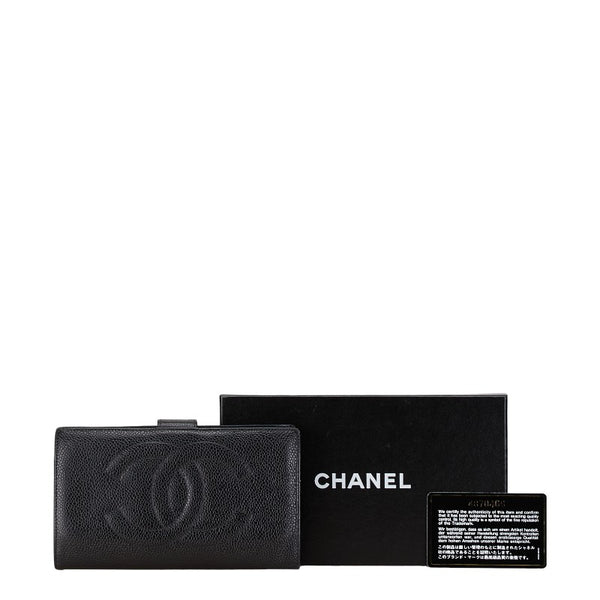 シャネル ココマーク がま口 長財布 ブラック キャビアスキン レディース CHANEL 【中古】