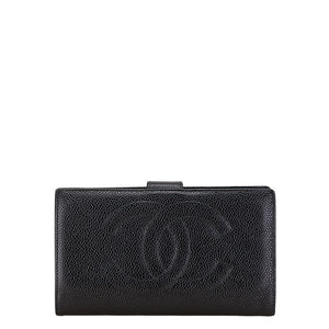 シャネル ココマーク がま口 長財布 ブラック キャビアスキン レディース CHANEL 【中古】
