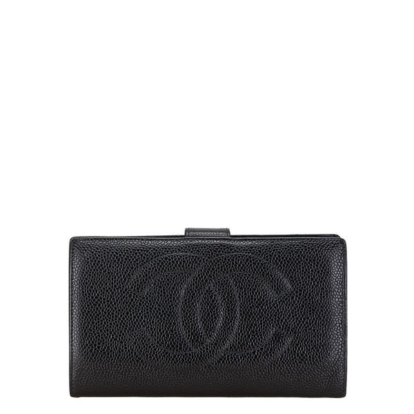 シャネル ココマーク がま口 長財布 ブラック キャビアスキン レディース CHANEL 【中古】