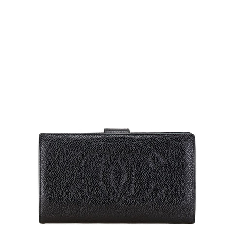 シャネル ココマーク がま口 長財布 ブラック キャビアスキン レディース CHANEL 【中古】