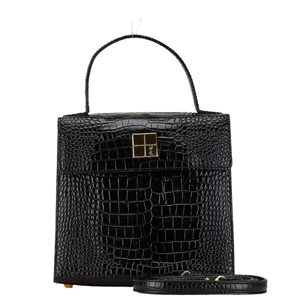 サンローラン ヴィンテージ YSLロゴ金具 ロコ型押し ハンドバッグ ショルダーバッグ 2WAY ブラック レザー レディース SAINT LAURENT 【中古】