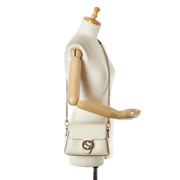 グッチ インターロッキングG チェーン ショルダーバッグ 607720 ブラック レザー レディース GUCCI 【中古】