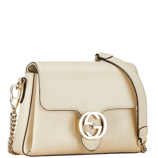 グッチ インターロッキングG チェーン ショルダーバッグ 607720 ブラック レザー レディース GUCCI 【中古】