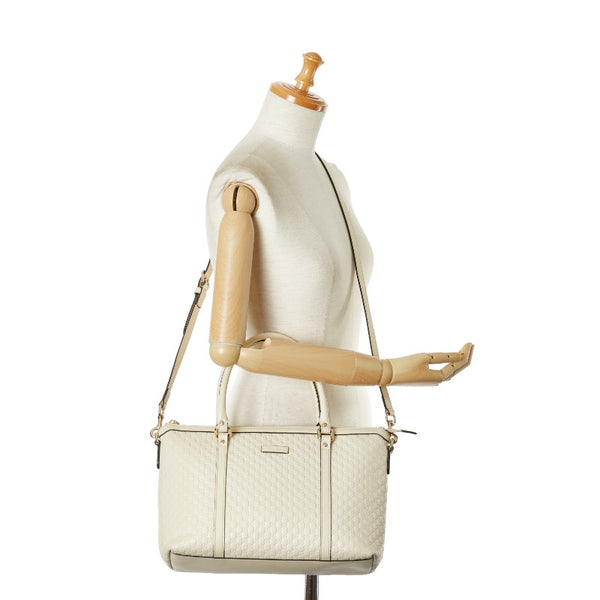 グッチ マイクログッチシマ ハンドバッグ ショルダーバッグ 2WAY 449656 ホワイト レザー レディース GUCCI 【中古】