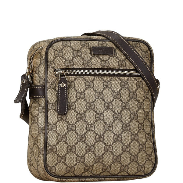 グッチ GGスプリーム ショルダーバッグ 233268 カーキ ベージュ ブラウン PVC レザー レディース GUCCI 【中古】