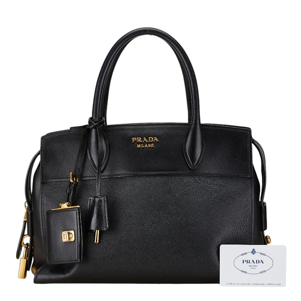 プラダ エスプラナード サフィアーノ ハンドバッグ 1BA046 ブラック レザー レディース PRADA 【中古】