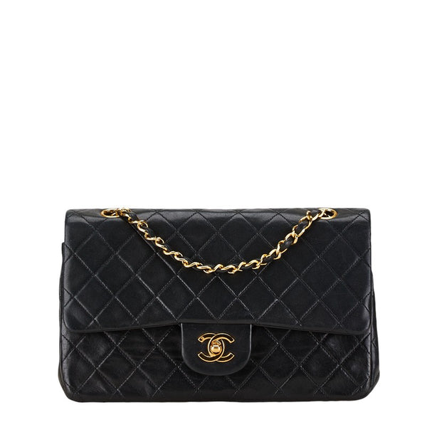シャネル マトラッセ25 ココマーク ダブルフラップ チェーン ショルダーバッグ ブラック ラムスキン レディース CHANEL 【中古】