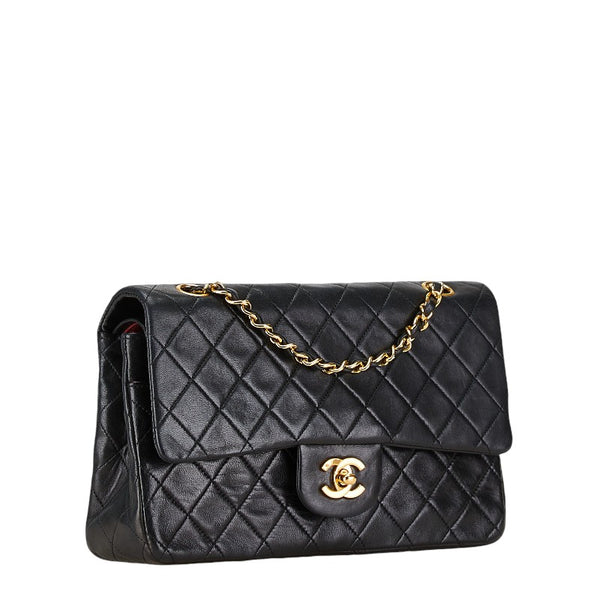 シャネル マトラッセ25 ココマーク ダブルフラップ チェーン ショルダーバッグ ブラック ラムスキン レディース CHANEL 【中古】