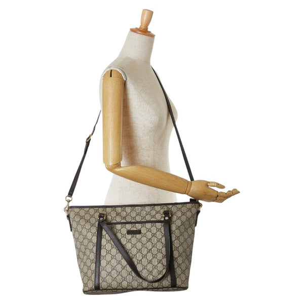 グッチ GGキャンバス トートバッグ ショルダーバッグ 2WAY 388929 ベージュ ブラウン キャンバス レザー レディース GUCCI 【中古】