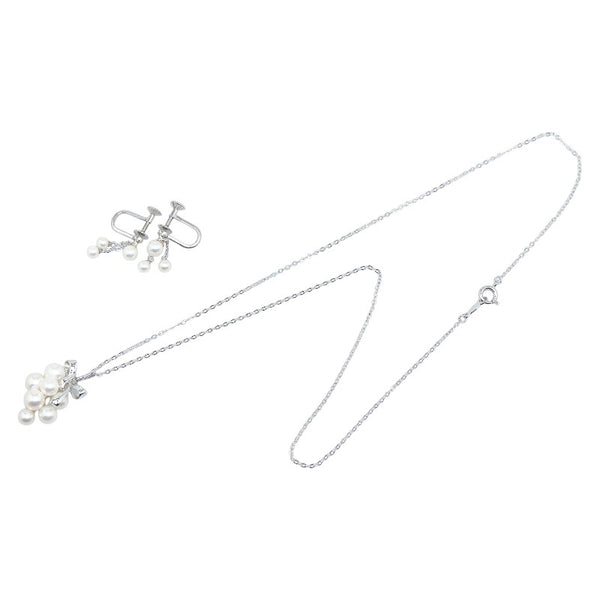 ミキモト 葡萄 ブドウ リボン モチーフ ネックレス イヤリング セット SV925 シルバー パール レディース MIKIMOTO 【中古】
