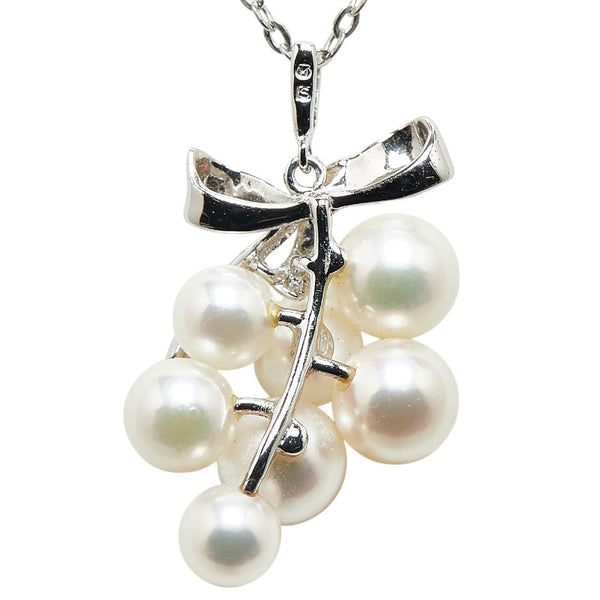 ミキモト 葡萄 ブドウ リボン モチーフ ネックレス イヤリング セット SV925 シルバー パール レディース MIKIMOTO 【中古】