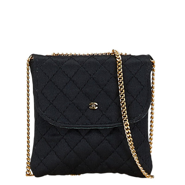 シャネル マトラッセ マイクロ ココマーク ミニ チェーン ショルダーバッグ ポーチ ブラック サテン レディース CHANEL 【中古】