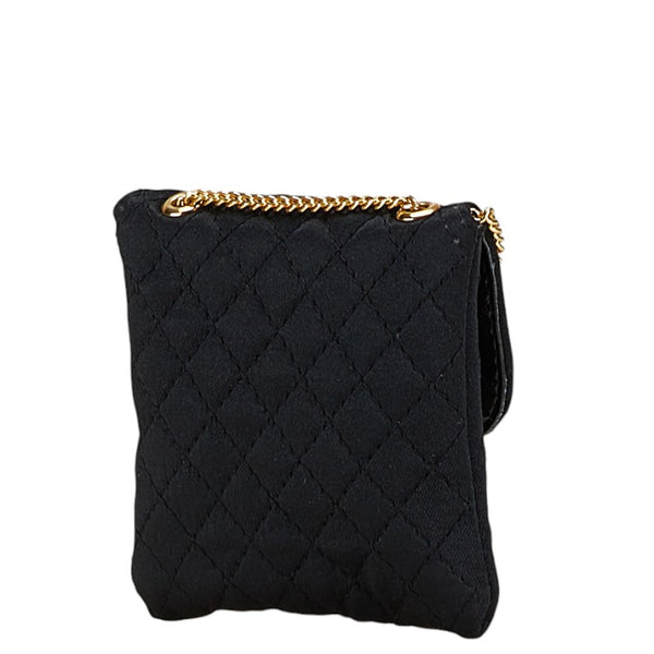 シャネル マトラッセ マイクロ ココマーク ミニ チェーン ショルダーバッグ ポーチ ブラック サテン レディース CHANEL 【中古】