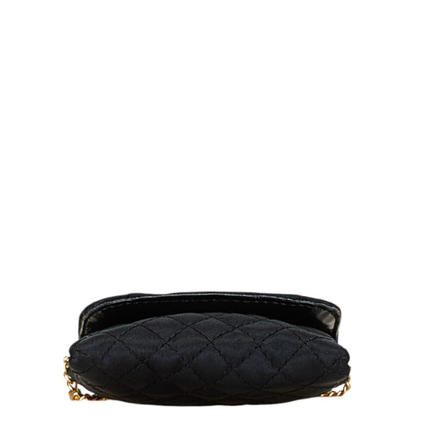 シャネル マトラッセ マイクロ ココマーク ミニ チェーン ショルダーバッグ ポーチ ブラック サテン レディース CHANEL 【中古】