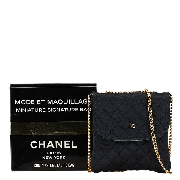 シャネル マトラッセ マイクロ ココマーク ミニ チェーン ショルダーバッグ ポーチ ブラック サテン レディース CHANEL 【中古】