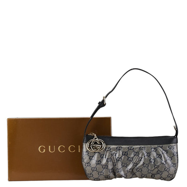 グッチ GGラメ GGスプリーム ポーチ ミニハンドバッグ 212122 ネイビー PVC レザー レディース GUCCI 【中古】