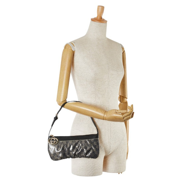 グッチ GGラメ GGスプリーム ポーチ ミニハンドバッグ 212122 ネイビー PVC レザー レディース GUCCI 【中古】