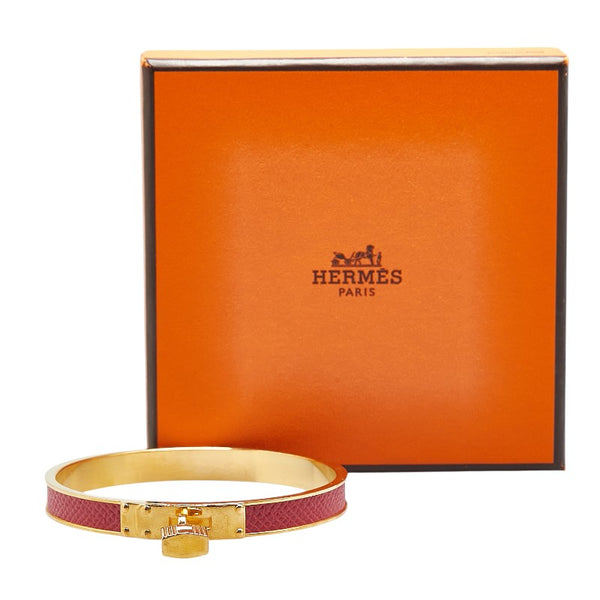 エルメス ケリー カデナ モチーフ バングル ゴールド レッド メッキ レザー レディース HERMES 【中古】