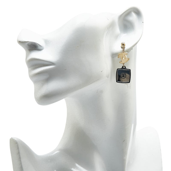 シャネル ココマーク スクエア ラインストーン ミラー スイング ピアス ゴールド ブラック マルチカラー メッキ レディース CHANEL 【中古】