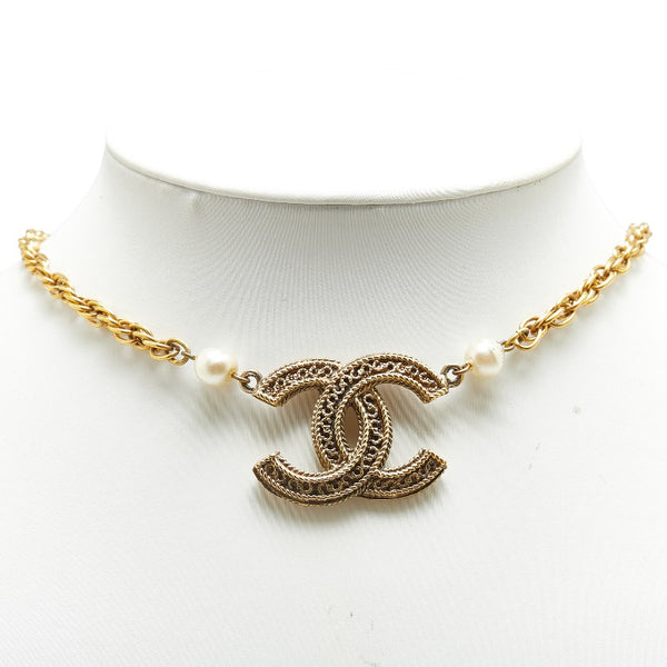 シャネル ココマーク フェイクパール チェーン ネックレス ゴールド メッキ レディース CHANEL 【中古】