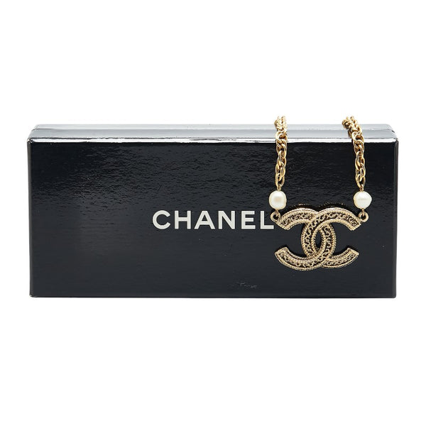 シャネル ココマーク フェイクパール チェーン ネックレス ゴールド メッキ レディース CHANEL 【中古】