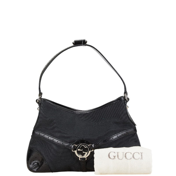 グッチ インターロッキングG ワンショルダーバッグ ハンドバッグ 114877 ブラック シルバー キャンバス レザー レディース GUCCI 【中古】
