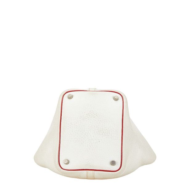 エルメス ピコタンPM ハンドバッグ ホワイト レッド トワルシェブロン レディース HERMES 【中古】