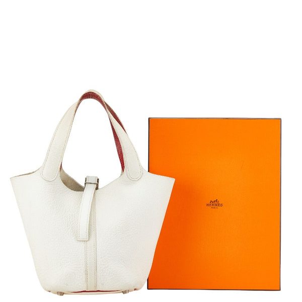 エルメス ピコタンPM ハンドバッグ ホワイト レッド トワルシェブロン レディース HERMES 【中古】