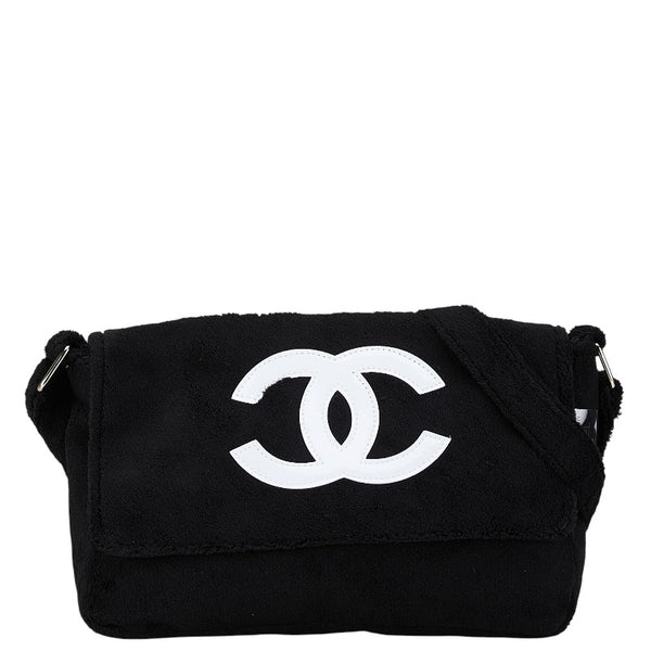 シャネル ココマーク ノベルティ 斜め掛け ショルダーバッグ ブラック ホワイト パイル レディース CHANEL 【中古】
