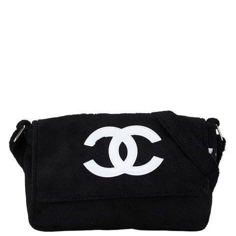 シャネル ココマーク ノベルティ 斜め掛け ショルダーバッグ ブラック ホワイト パイル レディース CHANEL 【中古】