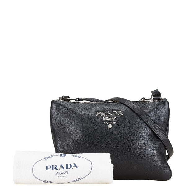 プラダ 斜め掛け ショルダーバッグ 1BHO46 ブラック レザー レディース PRADA 【中古】