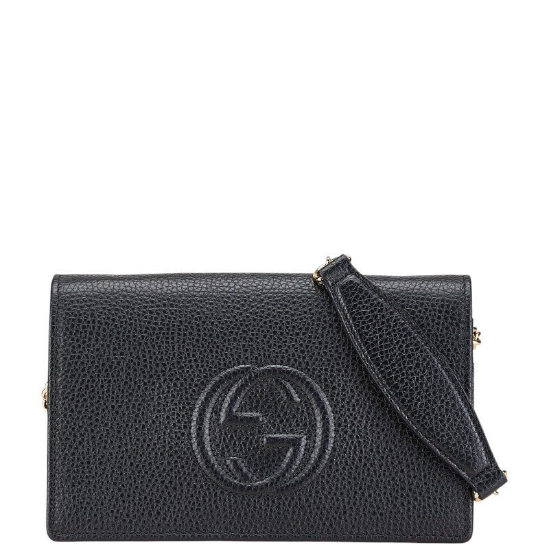 グッチ インターロッキングG ソーホー チェーン ウォレット 長財布 598211 ブラック レザー レディース GUCCI 【中古】