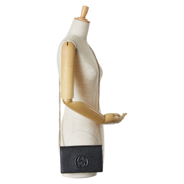 グッチ インターロッキングG ソーホー チェーン ウォレット 長財布 598211 ブラック レザー レディース GUCCI 【中古】