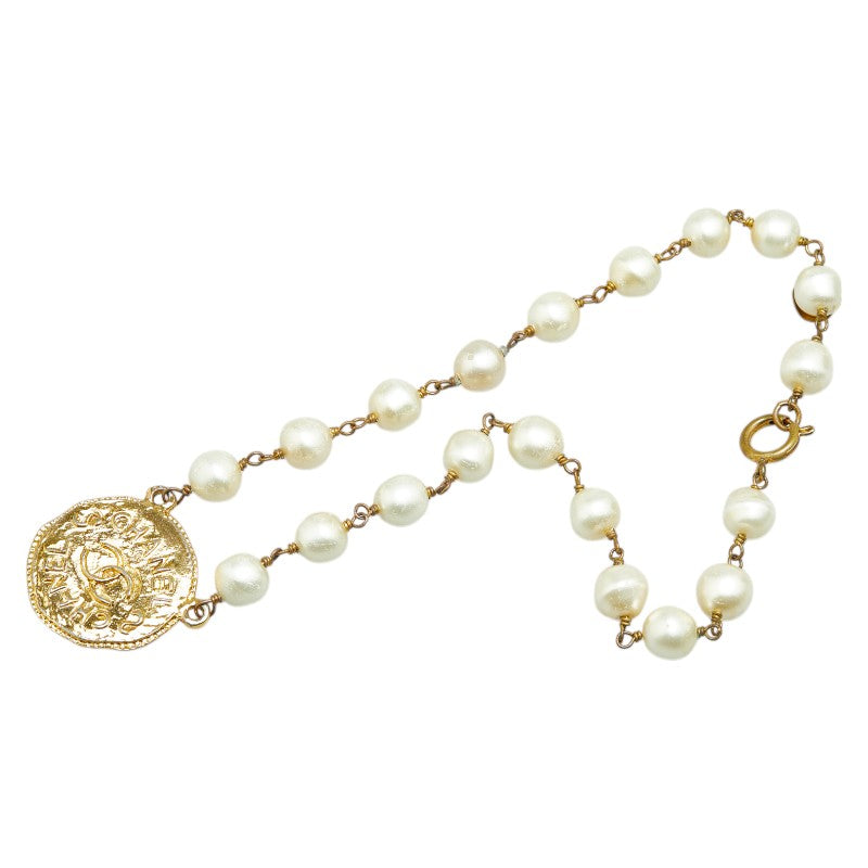 シャネル ココマーク フェイクパール ネックレス ゴールド メッキ レディース CHANEL 【中古】