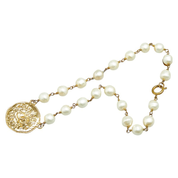 シャネル ココマーク フェイクパール ネックレス ゴールド メッキ レディース CHANEL 【中古】