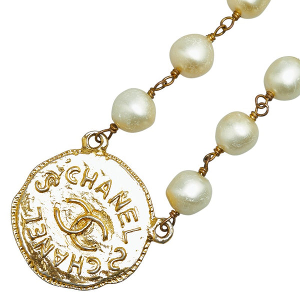 シャネル ココマーク フェイクパール ネックレス ゴールド メッキ レディース CHANEL 【中古】