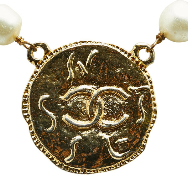 シャネル ココマーク フェイクパール ネックレス ゴールド メッキ レディース CHANEL 【中古】