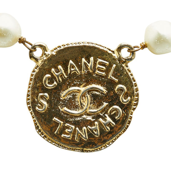 シャネル ココマーク フェイクパール ネックレス ゴールド メッキ レディース CHANEL 【中古】