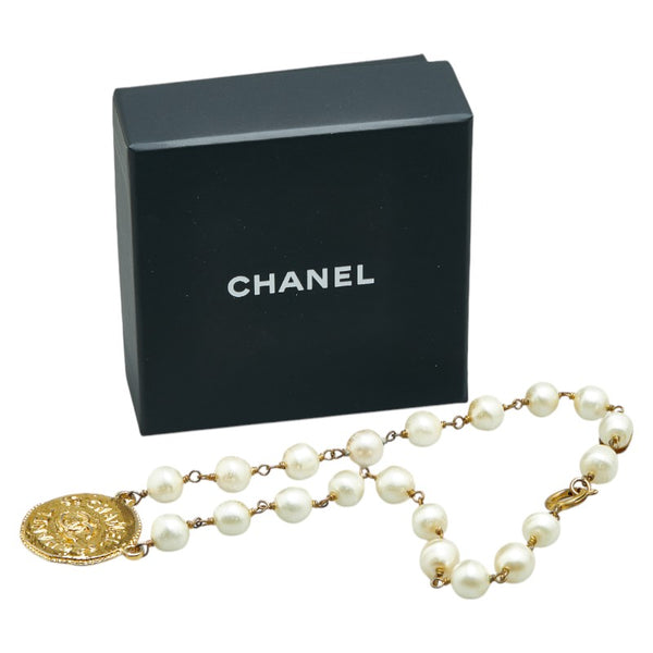 シャネル ココマーク フェイクパール ネックレス ゴールド メッキ レディース CHANEL 【中古】