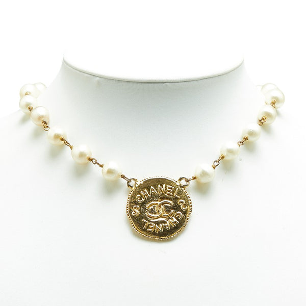 シャネル ココマーク フェイクパール ネックレス ゴールド メッキ レディース CHANEL 【中古】