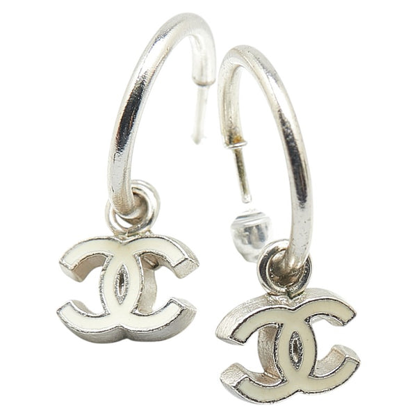 シャネル ココマーク ピアス シルバー ホワイト メタル レディース CHANEL 【中古】