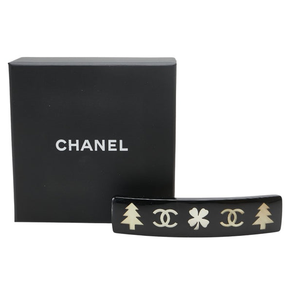 シャネル ココマーク クローバー ツリー モチーフ バレッタ ブラック ゴールド プラスチック メッキ レディース CHANEL 【中古】