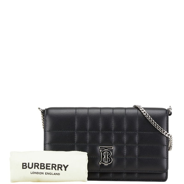 バーバリー ローラクラッチ チェーン 斜め掛け ショルダーバッグ ブラック レザー レディース BURBERRY 【中古】