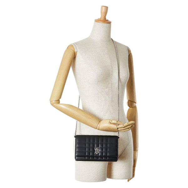 バーバリー ローラクラッチ チェーン 斜め掛け ショルダーバッグ ブラック レザー レディース BURBERRY 【中古】