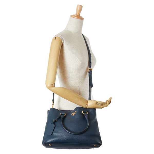 プラダ ハンドバッグ ショルダーバッグ 2WAY 1BA878 ネイビー レザー レディース PRADA 【中古】