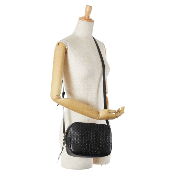グッチ マイクログッチシマ 斜め掛け ショルダーバッグ 449413 ブラック レザー レディース GUCCI 【中古】